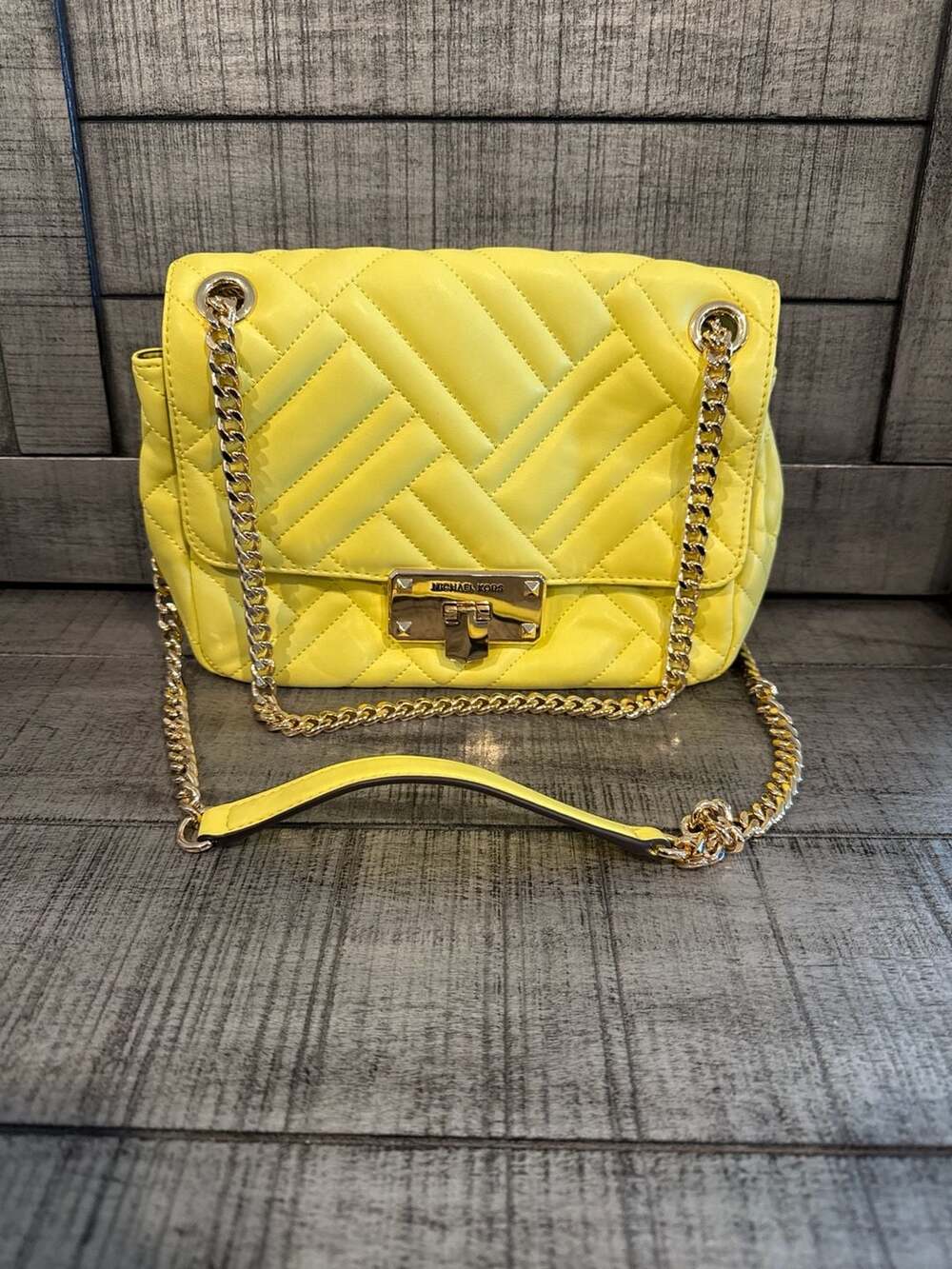 Michael Kors Peyton Medium Quilted Shoulder Flap Bag in Sunshine Yellow